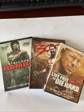 Action Movie DVD Bundle - Rambo, 300, Die Hard all preowned